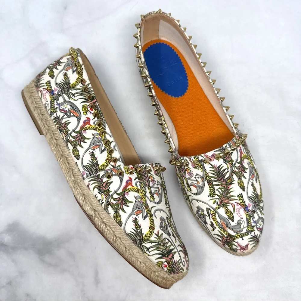 Christian Louboutin Loubi Jungle Ares Spike Studded Flat Espadrille Shoes 41